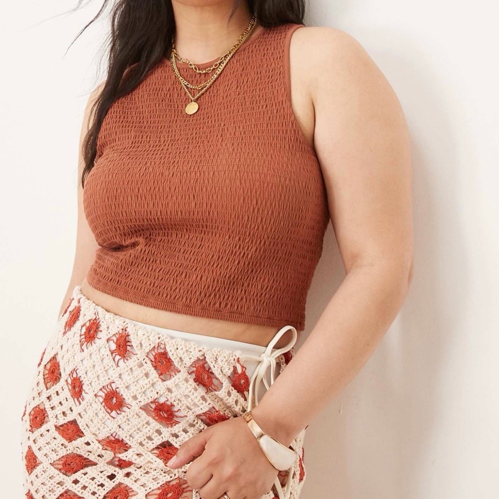 ASOS Curve Textured Sleeveless Crop Top in Rust